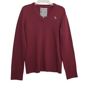 Abercrombie & Fitch Men's 100% Cashmere Small Burgundy V-neck Sweater